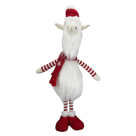 34314242 26 in. Standing Llama Table Top Christmas Decoration, Plush Red & White